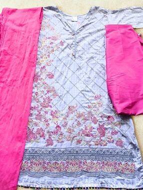 Embroidered Light Blue & Pink Salwar Kameez Three Piece Set